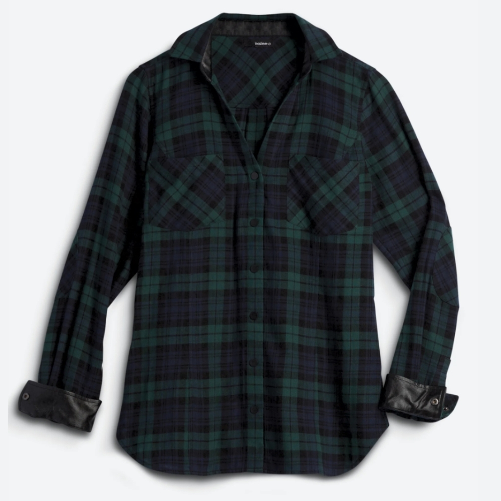 Stitch fix Hailee C jodie leather detail top plaid size M